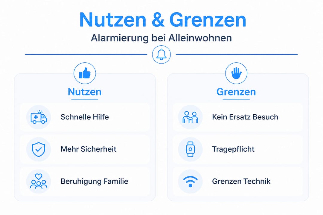 Infografik: Nutzen und Grenzen verschiedener Alarmierungssysteme im direkten Vergleich