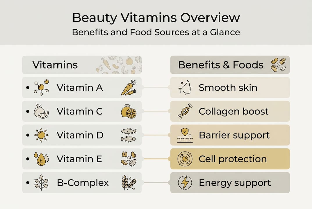 Overview of vitamins with benefits and food sources