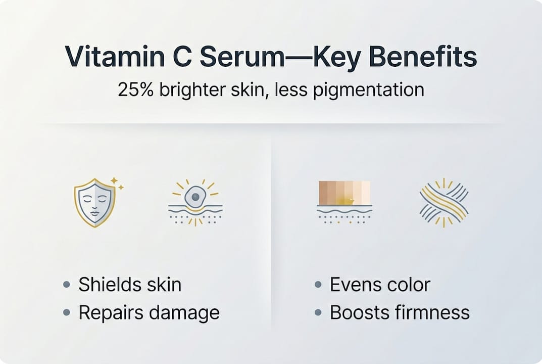 Infographic with vitamin C serum benefits and effects