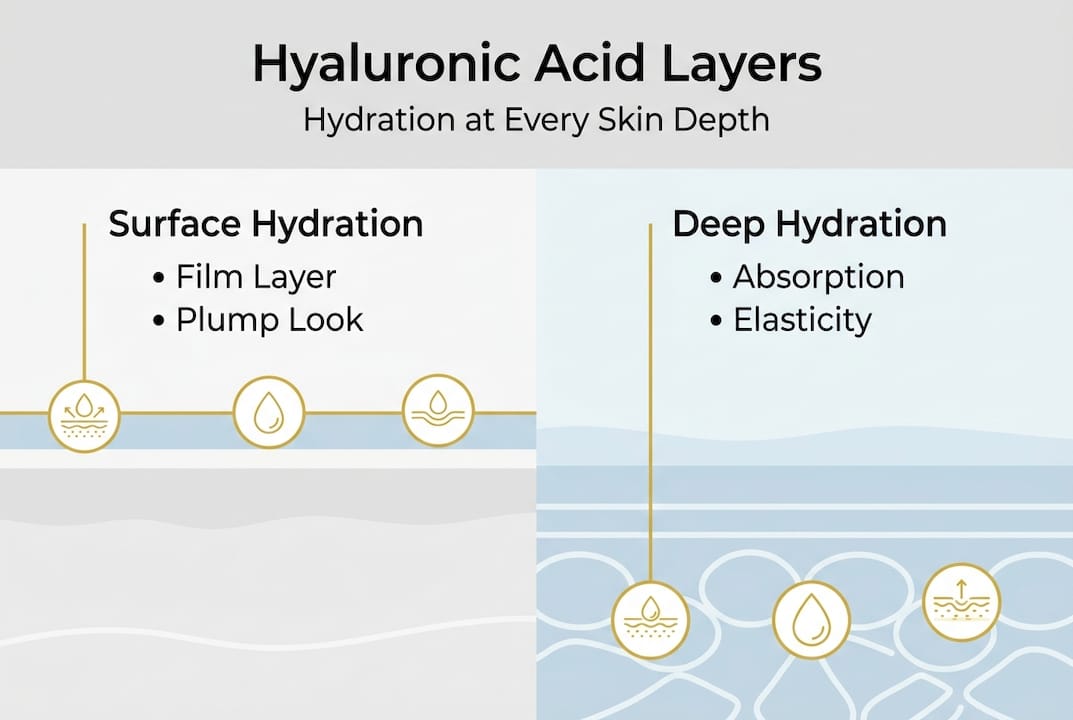 Infographic showing HA hydration at skin layers