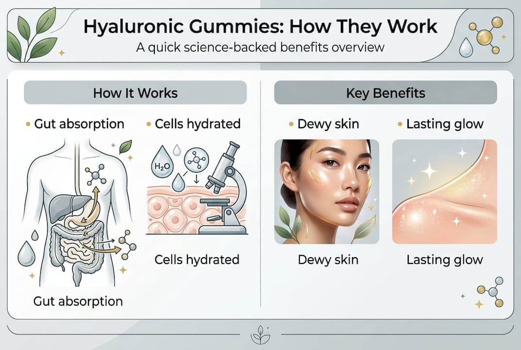 Infographic shows how hyaluronic gummies benefit skin