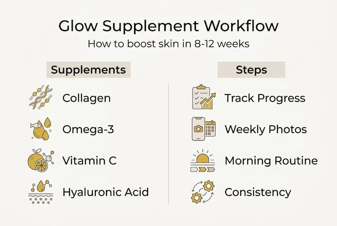 Infographic showing glow supplement workflow steps
