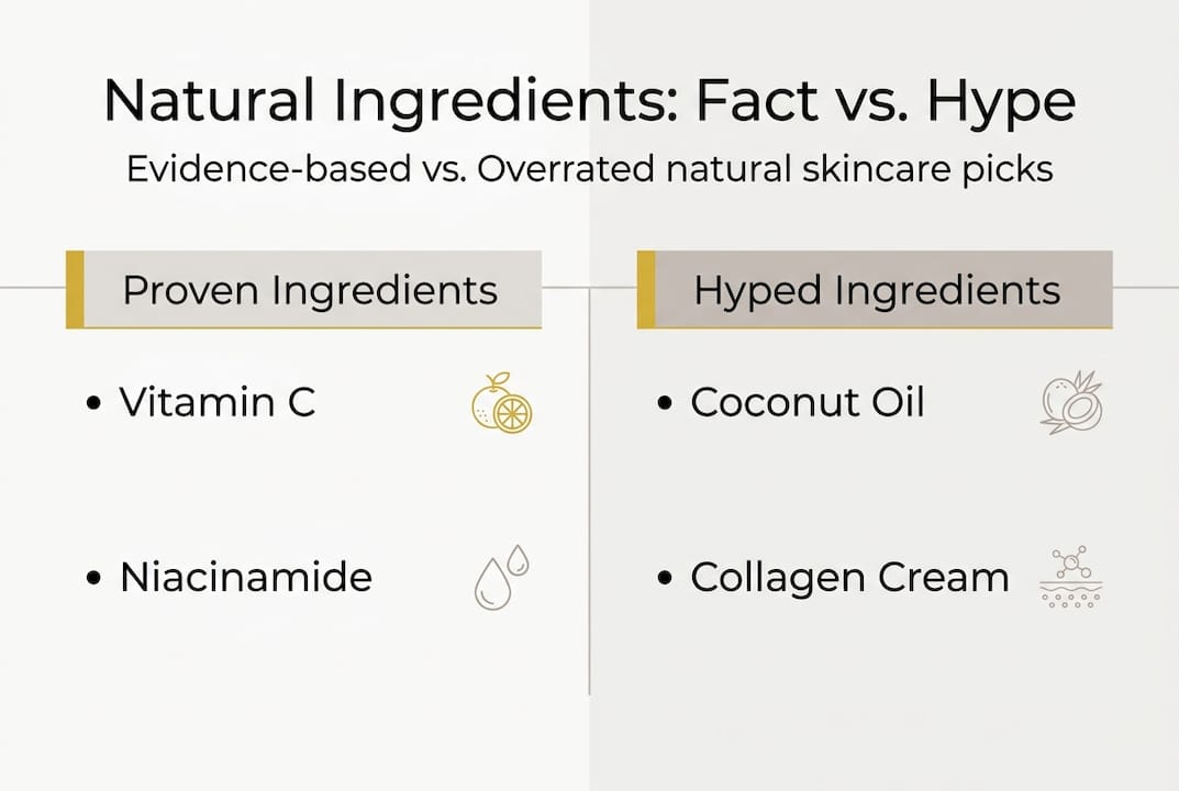 Infographic comparing effective and hyped skincare ingredients