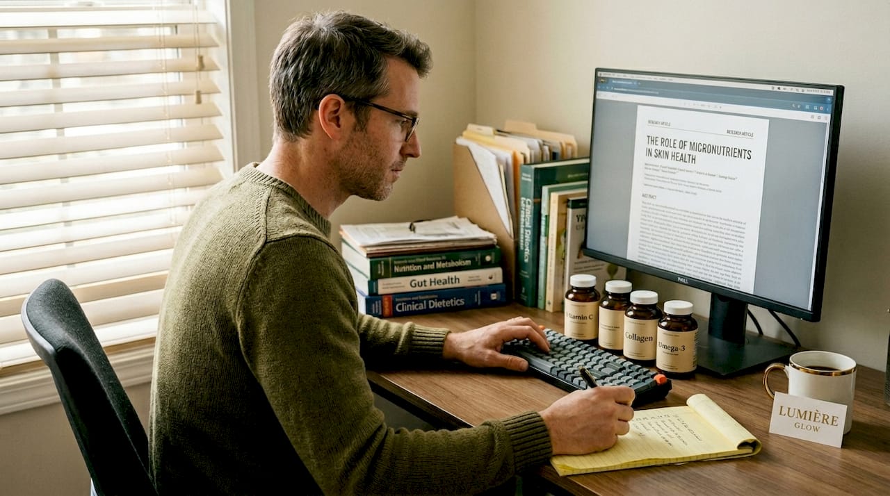 Nutritionist reviewing vitamins for skin health