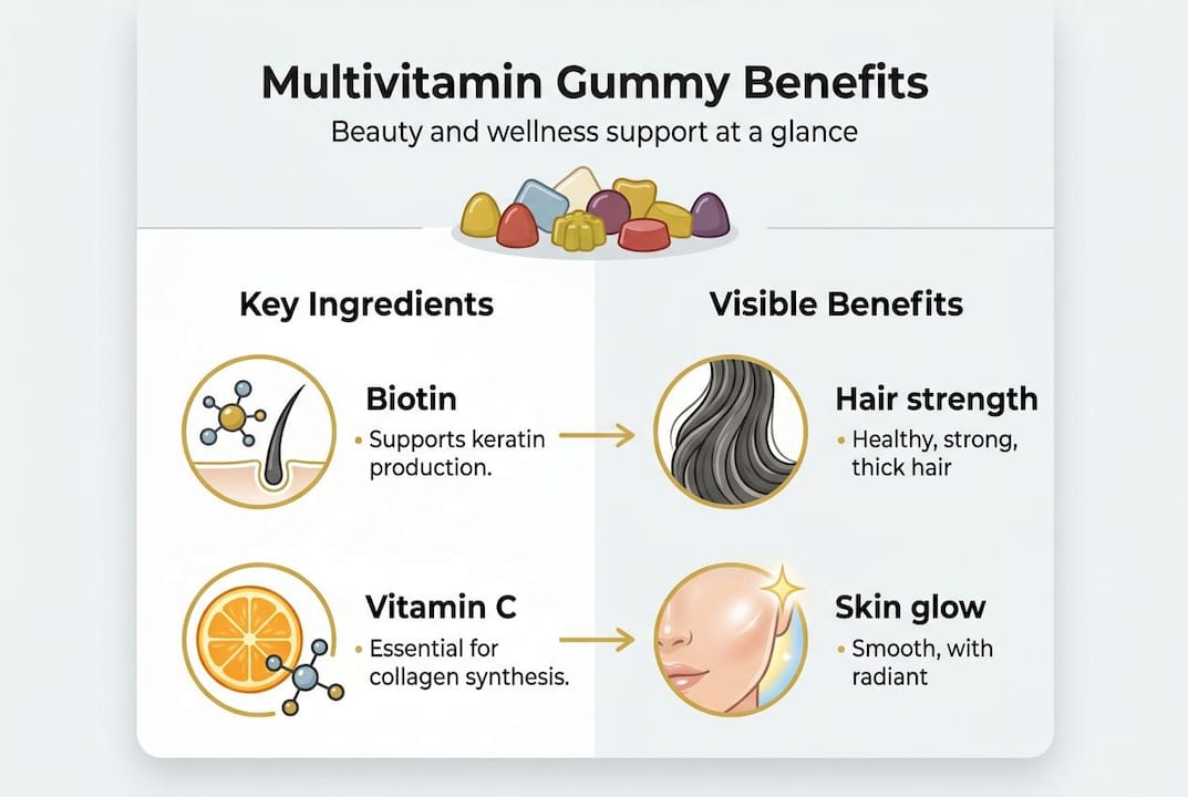 Infographic of key multivitamin gummy benefits
