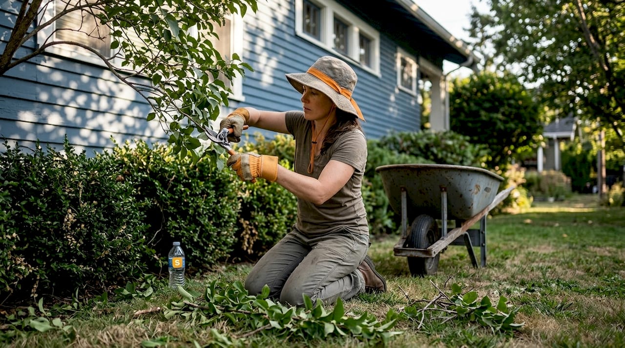 Pruning branches near house during summer