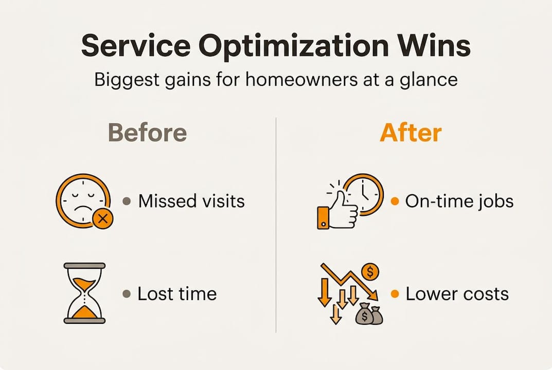 Infographic showing before and after service optimization
