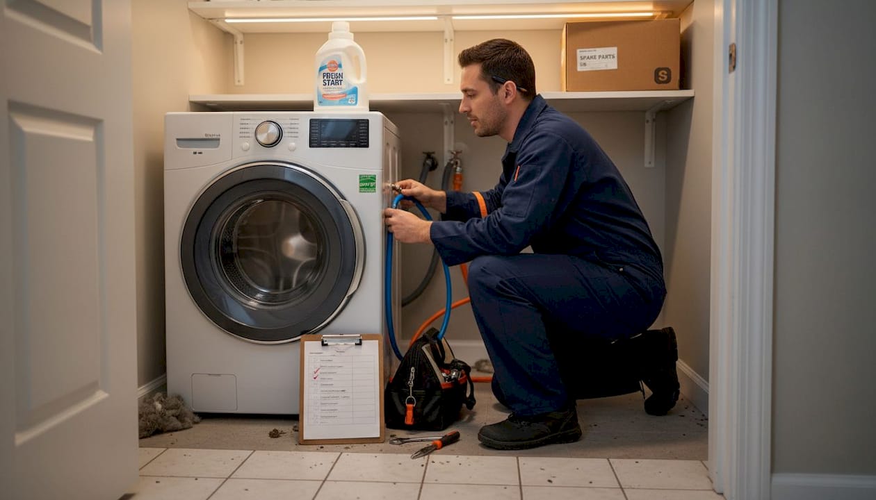 Technician installing ENERGY STAR washer