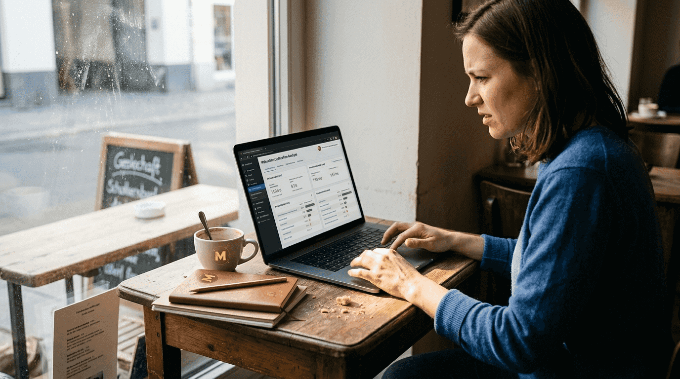 Eine Frau überprüft am Laptop, wie schnell ihre Webseite lädt.