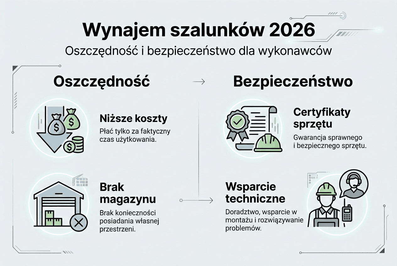 Infografika: jak szalunki wpływają na oszczędność i bezpieczeństwo budowy
