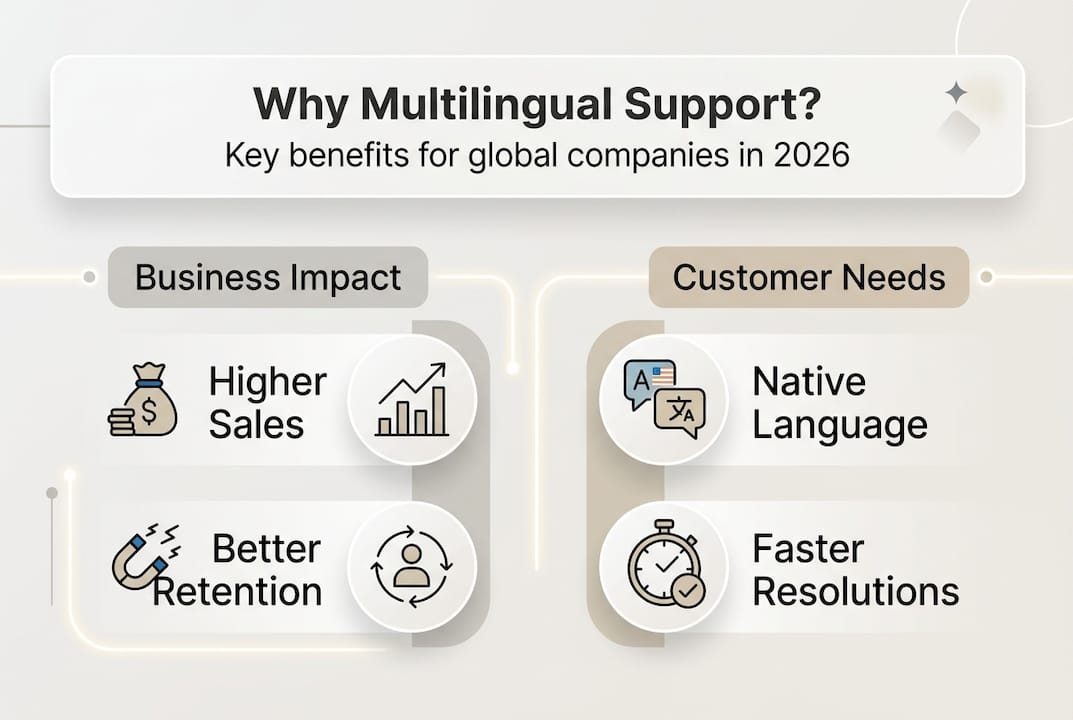 Infographic summarizing multilingual support impact