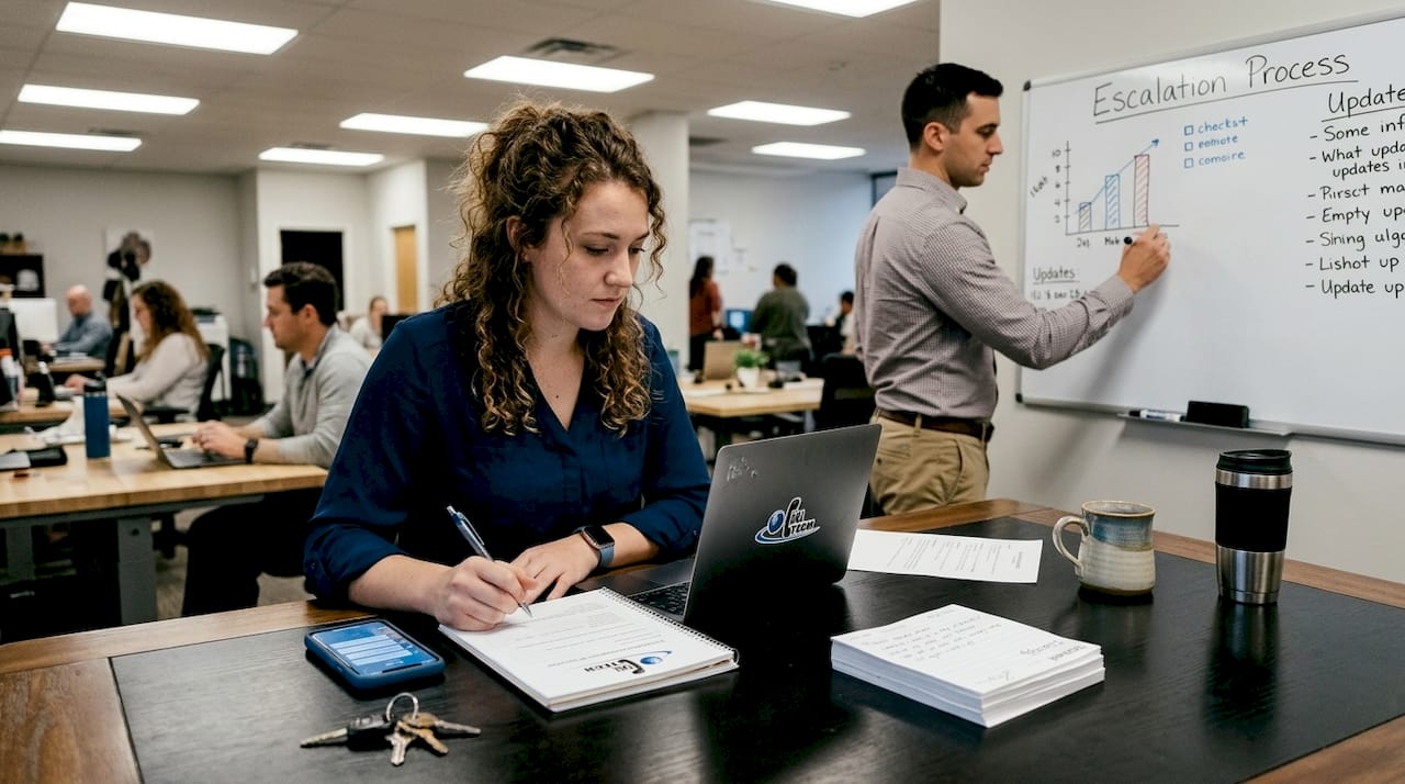 Customer service lead reviews workflow with team