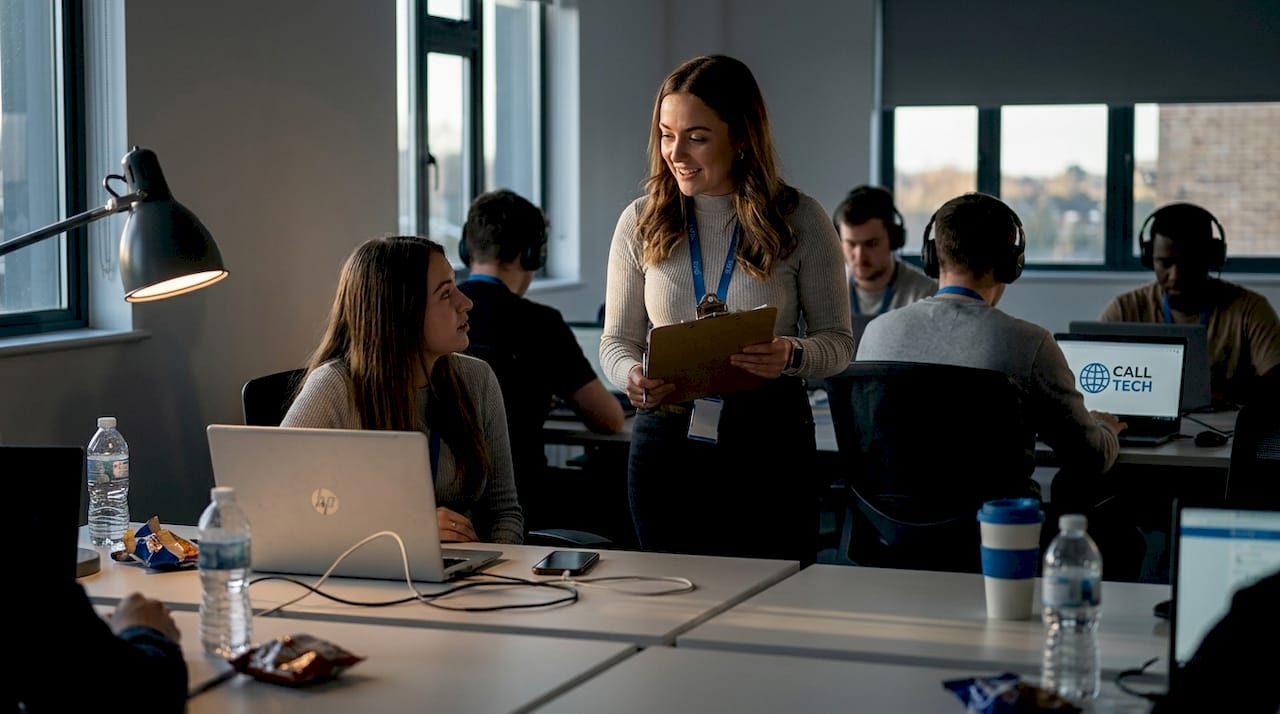 Customer service manager aids seasonal staff in busy support room