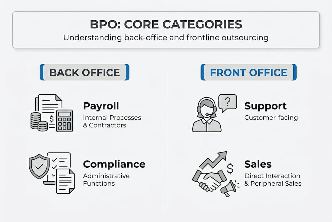 Infographic on BPO core categories and examples