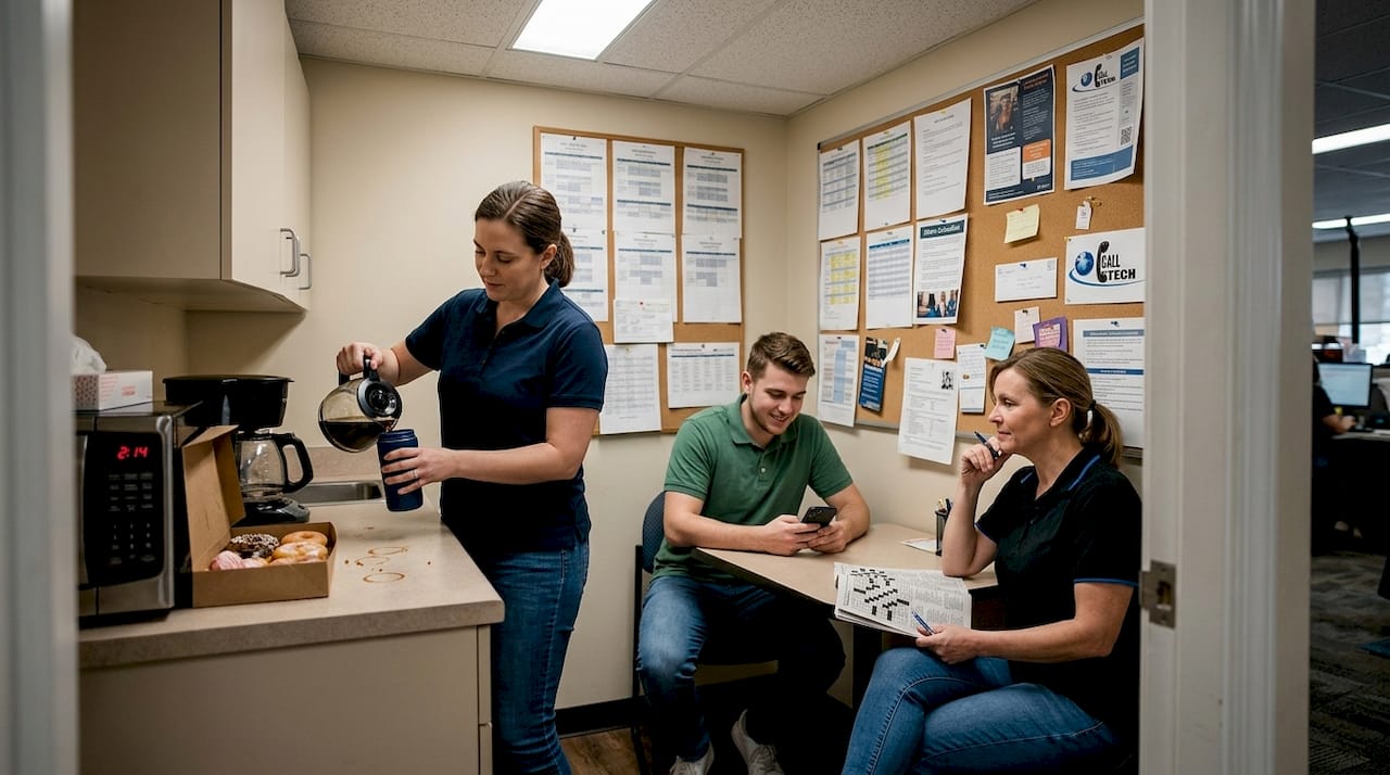 Agents relaxing during contact center break