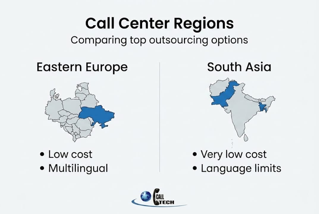 Infographic comparing call center regions