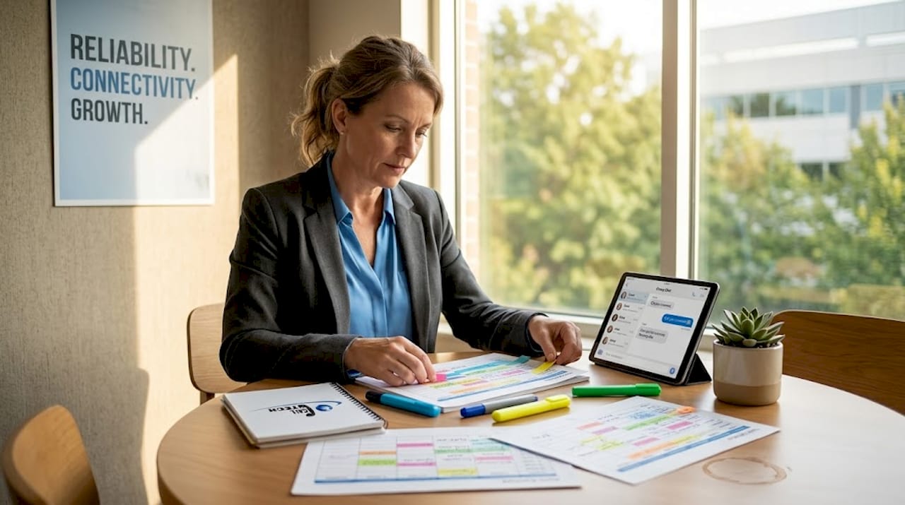 Call center team leader reviews shift schedules