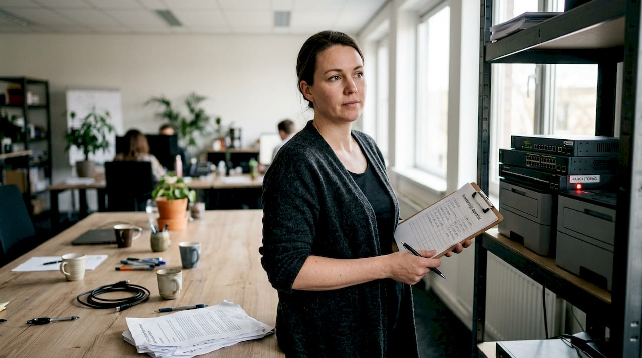 De systeembeheerder controleert de beveiliging van de hardware grondig.