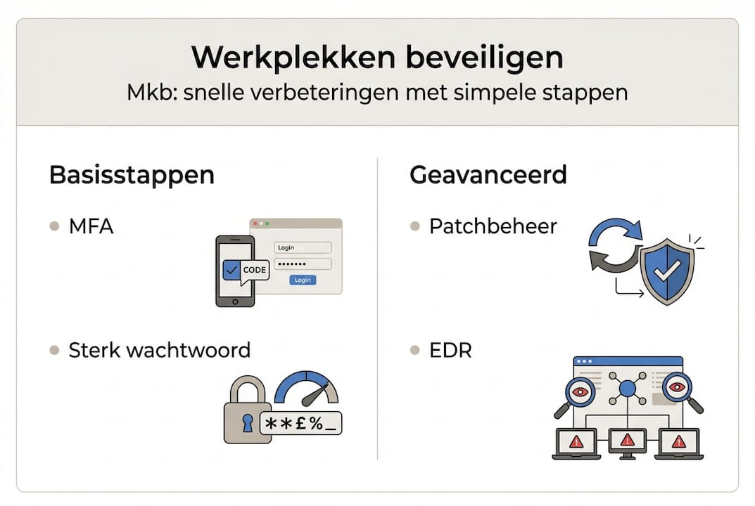 Infographic: werkplekbeveiliging – van de basis tot geavanceerde maatregelen
