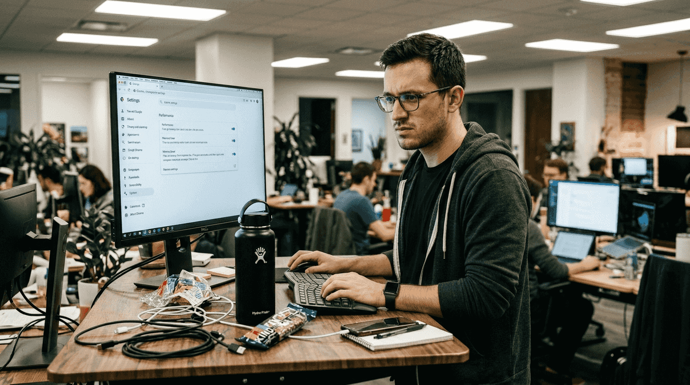 Person enabling Chrome memory saver in settings