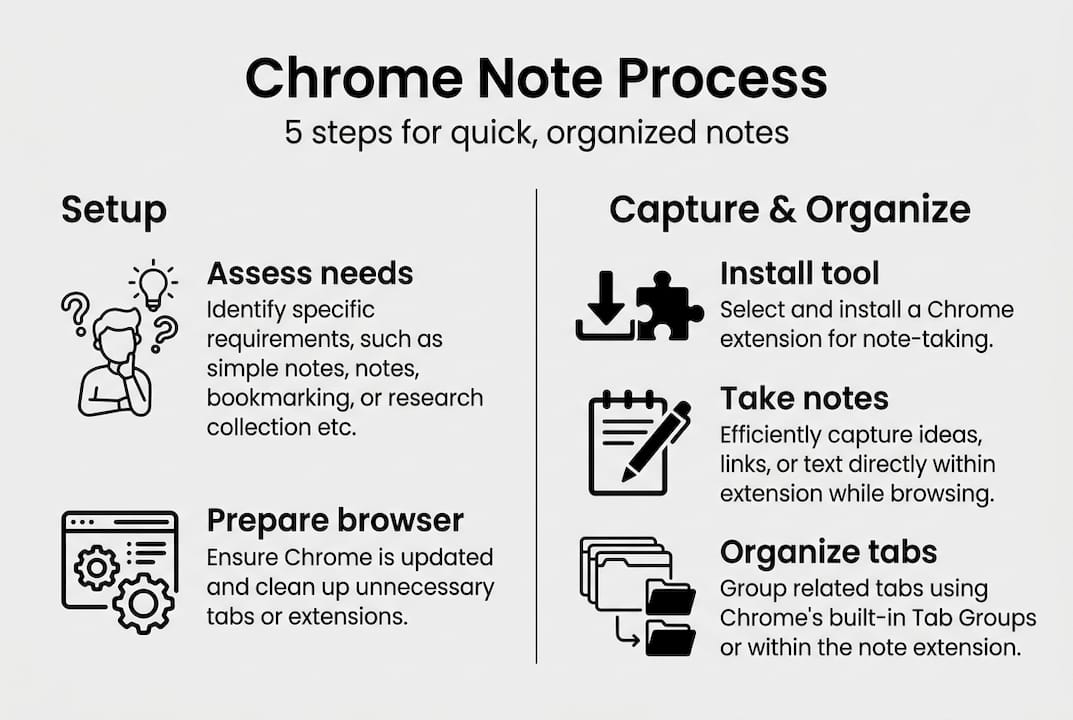 Infographic showing Chrome note process steps