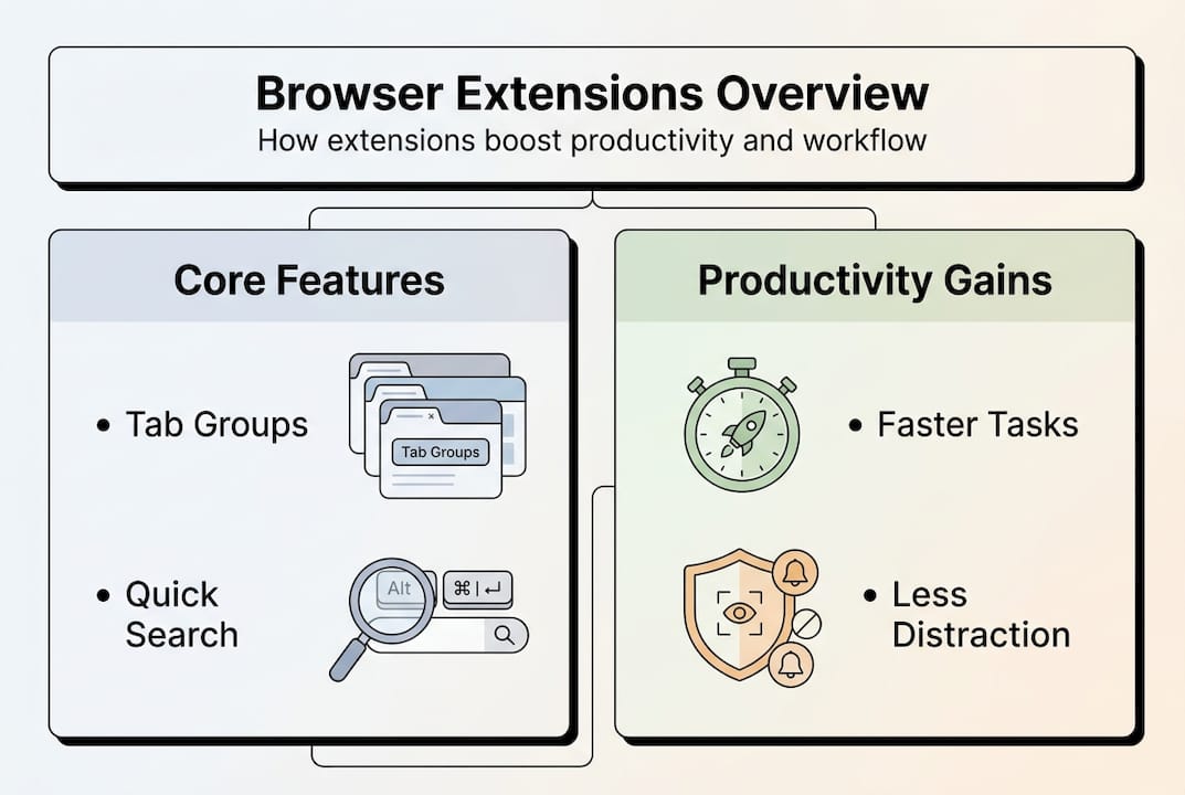 Infographic summarizing browser extension benefits