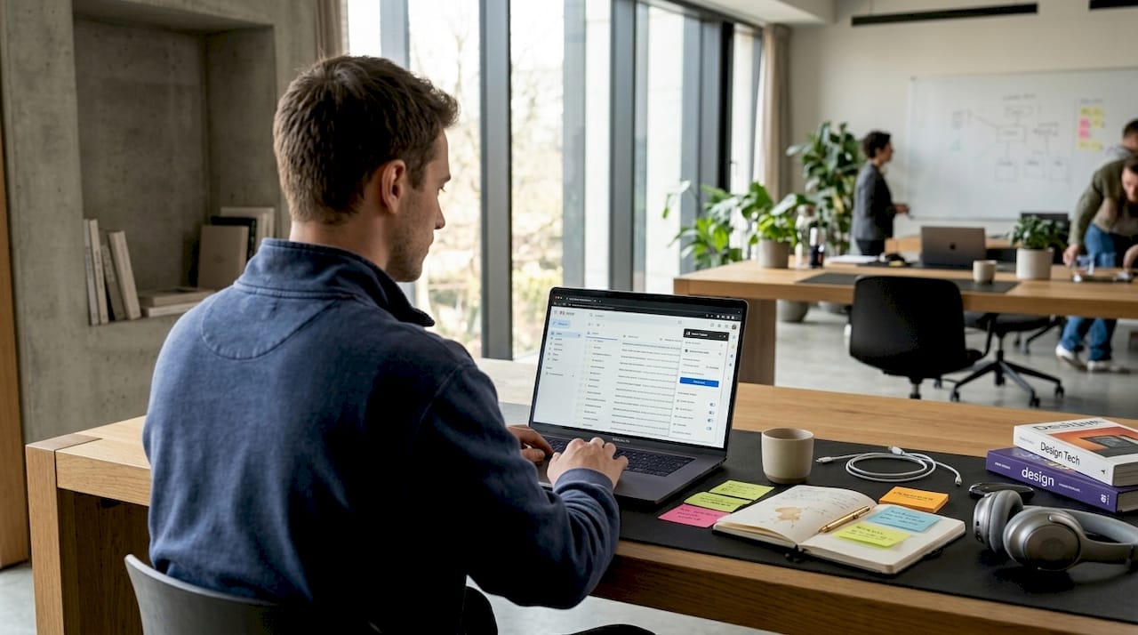 Person uses browser extension in shared office