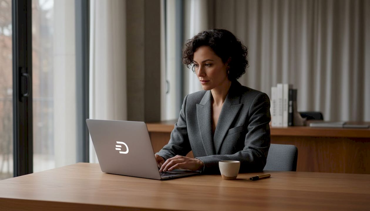 Man searching browser history in office workspace