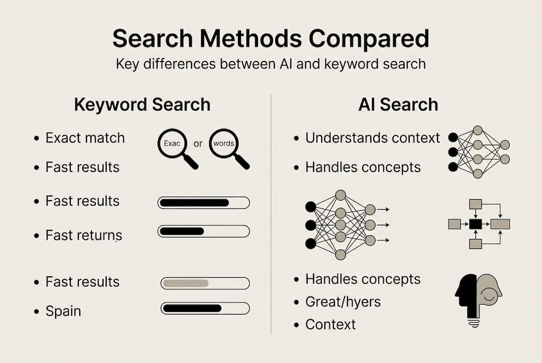 Infographic comparing AI and keyword search features