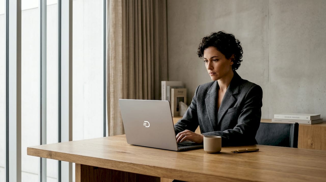 Man choosing digital productivity tools at kitchen table