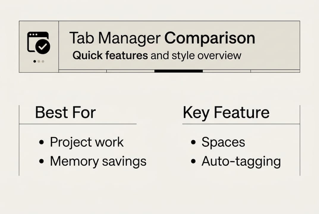 Infographic comparing tab manager tool features