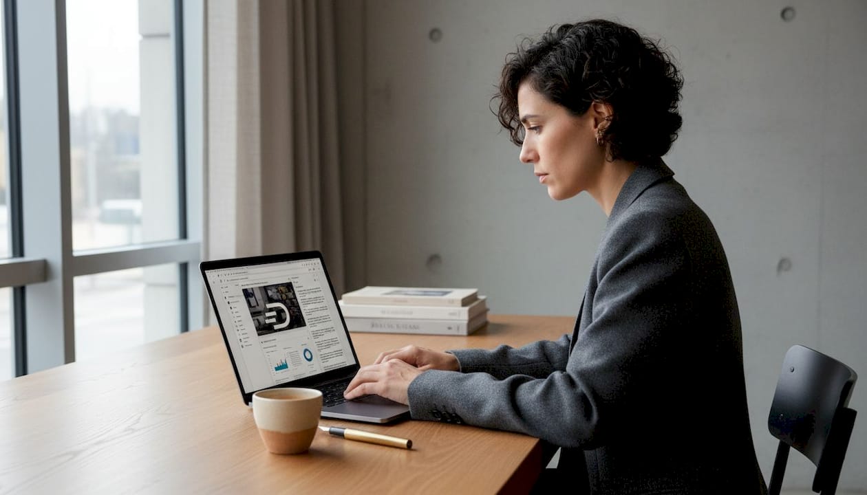 Man quickly adding browser notes at work table