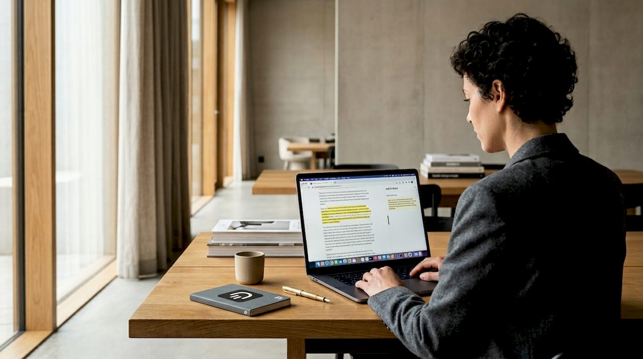 Man capturing web highlights with browser extension