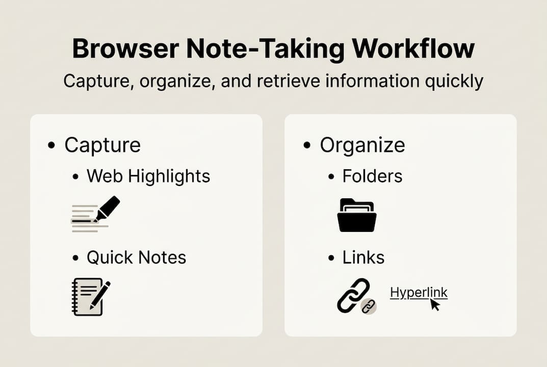 Infographic showing browser note-taking workflow