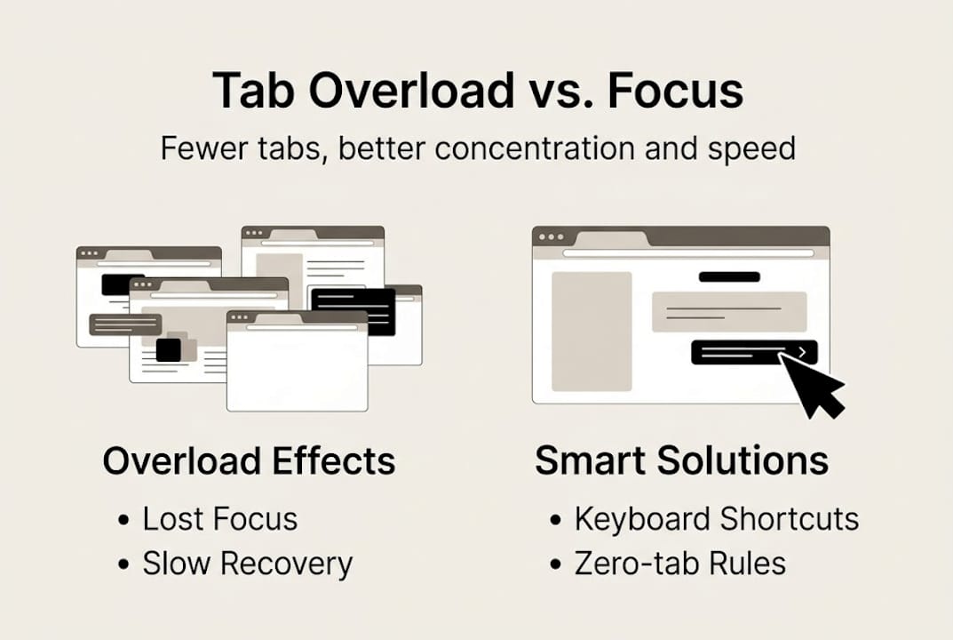 Infographic comparing tab overload and smart solutions