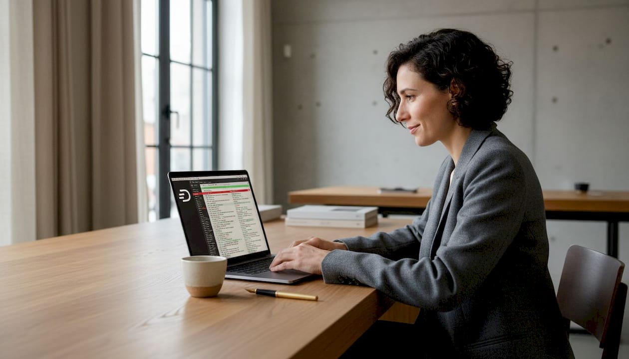 Engineer checking document workflow on laptop