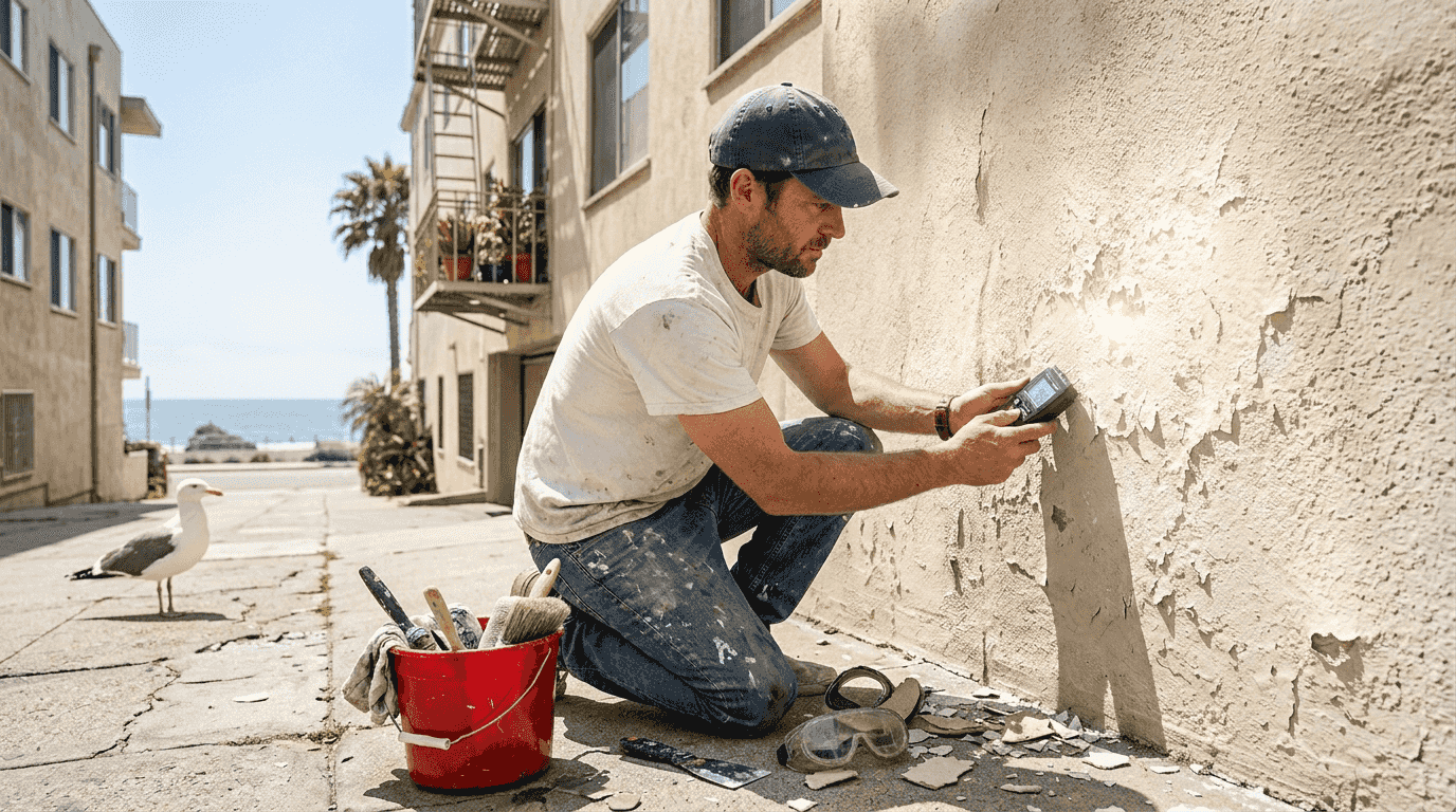 Painter assessing paint durability in sunlight