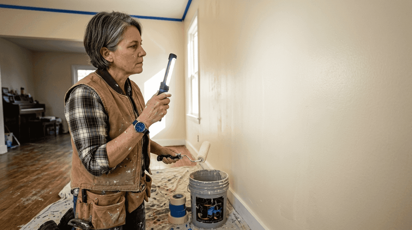 Inspector checking premium interior paint coverage