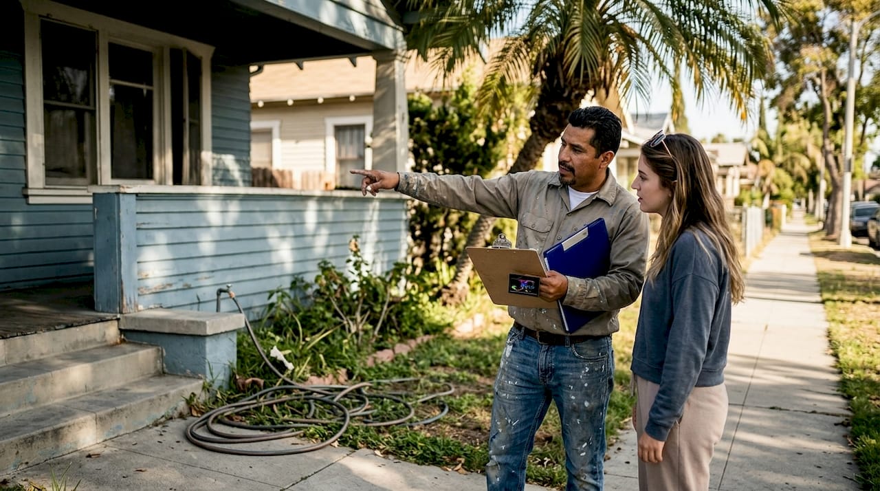 Contractor and homeowner reviewing LA painting estimate