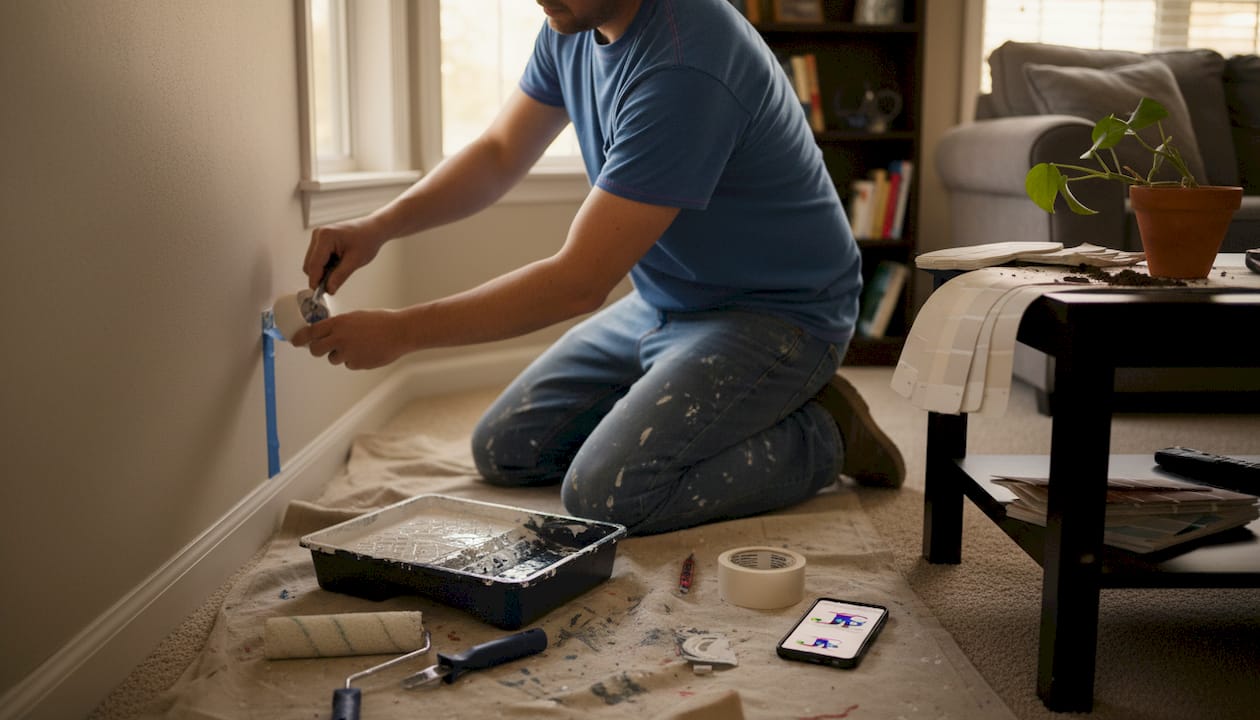 Homeowner prepping living room for painting
