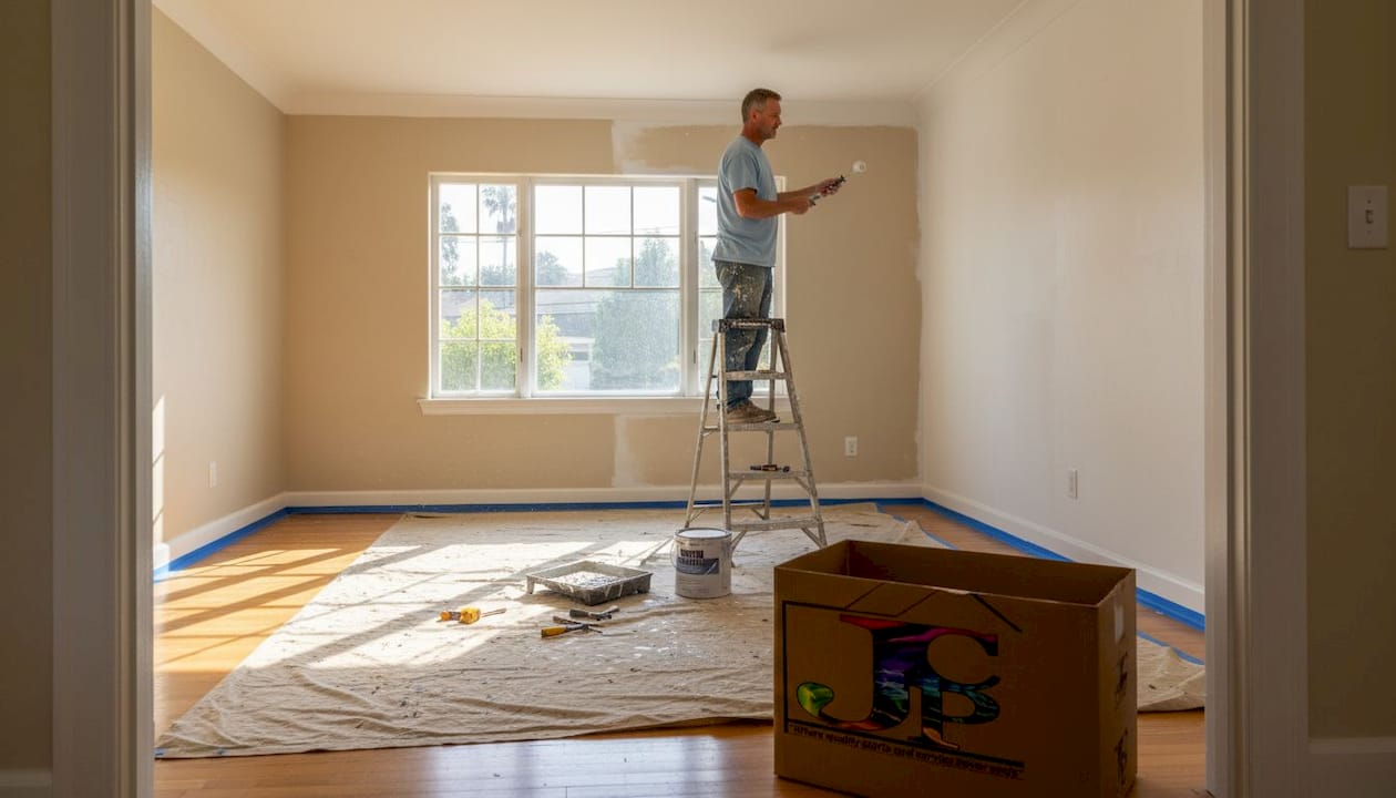 Homeowner painting wall in Los Angeles bungalow