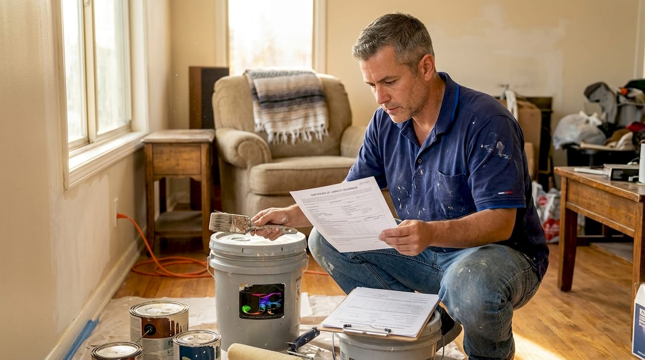Contractor inspecting paint job documents