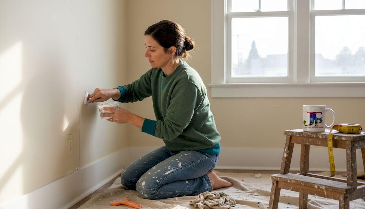 Woman prepping wall for sustainable painting