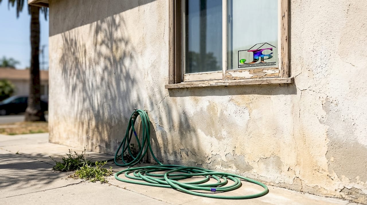 Sun-faded paint on Los Angeles house wall