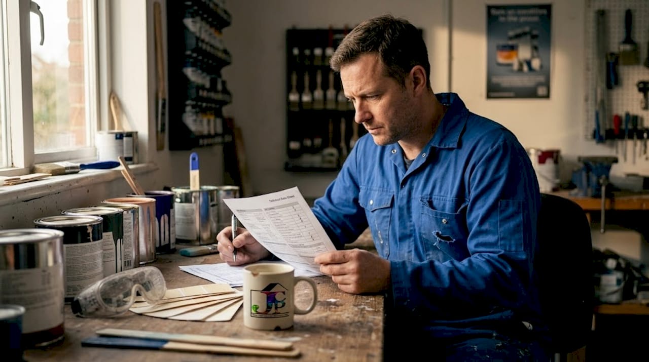 Paint technician reviews VOC safety sheet