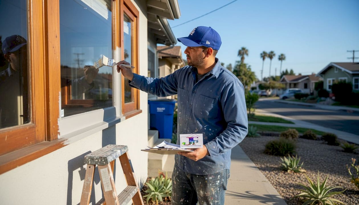 Painter working on LA home exterior curb appeal