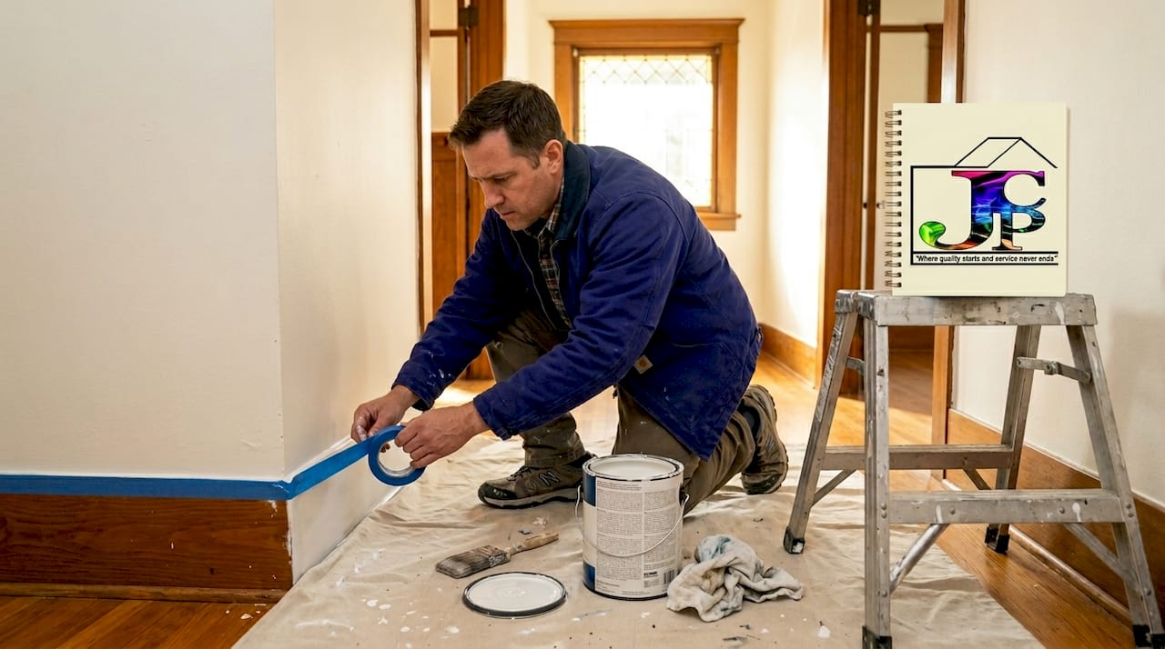 Homeowner prepping trim for painting in LA hallway