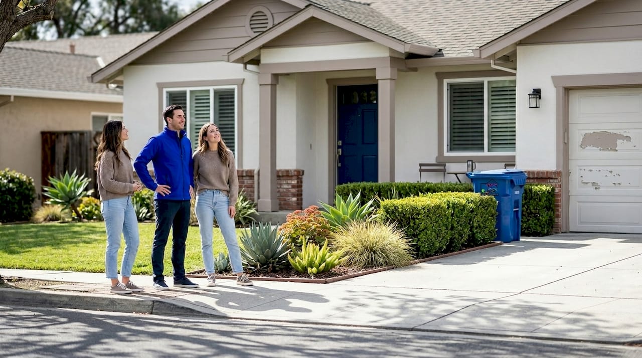 Couple admiring home curb appeal after repaint