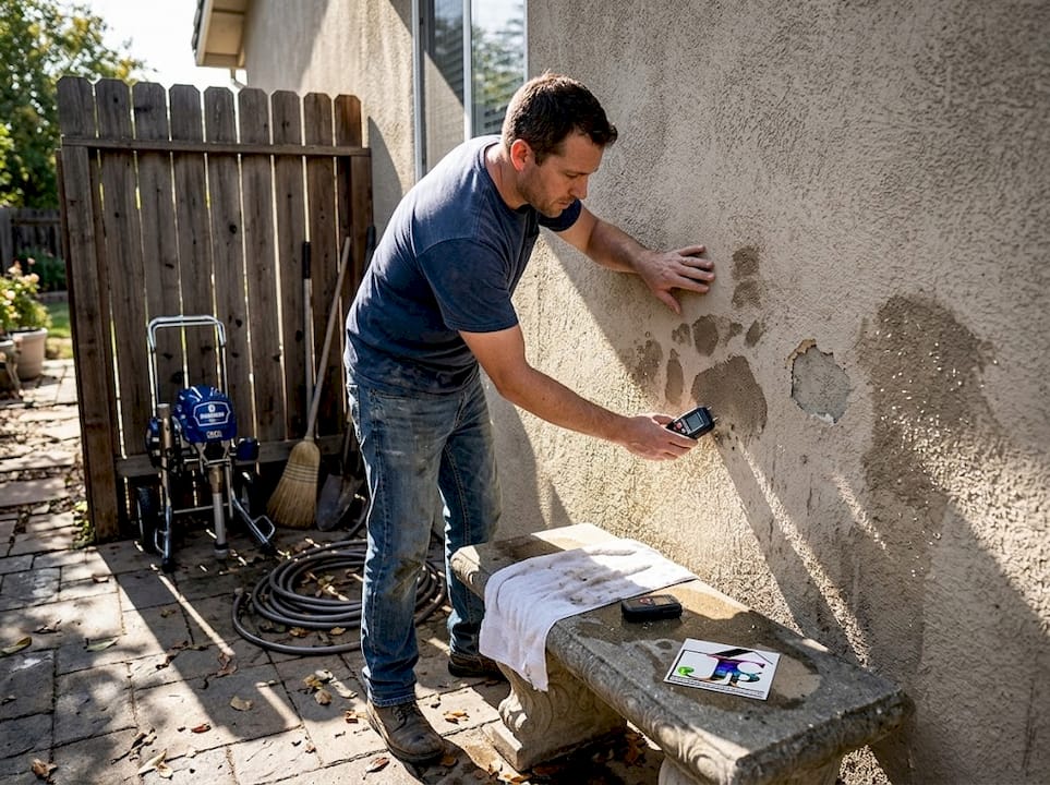 Person checking drying time after washing walls