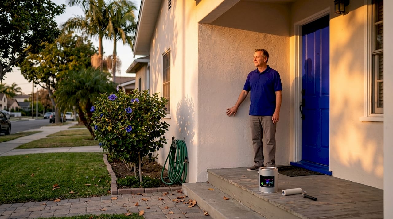 Homeowner viewing freshly painted LA bungalow